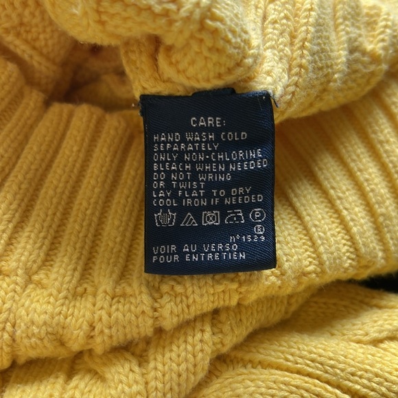 Polo Ralph Lauren Cable-Knit Cotton VNeck Sweater Yellow Pony Purple Sz L - Picture 9 of 11